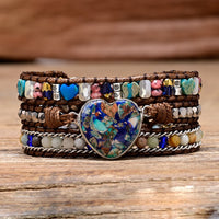 Silver-trimmed Blue Ombre Heart Stone Bead Bracelet