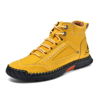 Cross-border PU Leather Handmade Stitching Ankle Boots Flat Lace-up Casual Shoes