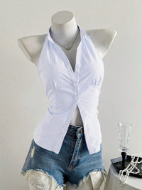 Women's Niche Short Striped Sleeveless Shirt