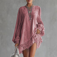Bestselling Solid Color Lace-trimmed Dress