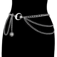 Hip Hop Metal Moon Body Chains Multi-layer Tassel Sun Pendant Street Waist Decorations