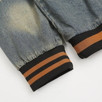 National Tide Five-pointed Star Letter Flocking Embroidered V-neck Denim Hoodie