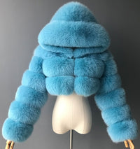 Short Hooded Faux Fur Long Sleeve Coat