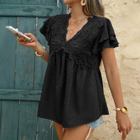 Women's Casual Loose-fit V-neck Short-sleeve Shirt