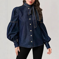 Women's Fashion Bowknot Design Turtleneck Shirt