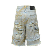 Printed Loose Denim Cropped Pants Men's Casual Wide Leg Shorts