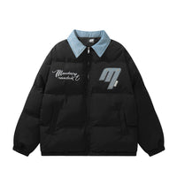 Letter Patch Loose Lapels Color Matching Cotton-padded Jacket