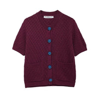 Autumn New Jewelry Knitted Short Sleeve Cardigan Top Women