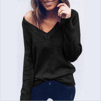 Sweater Large V-neck Long Sleeve T-shirt Top Women's Clothing
