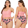 Swimsuit Women's Triangle High Waist Printed Solid Color Tankini Swimsuit