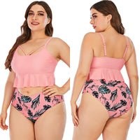Swimsuit Women's Triangle High Waist Printed Solid Color Tankini Swimsuit