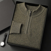 Men's Half-high Collar Loose Half Zipper Solid Color Pullover Sweater
