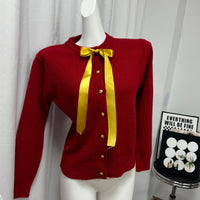 Bow Ribbon Sweet Gentle Small Golden Button Sweater