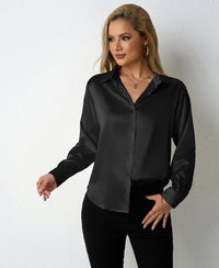 Sleek V-neck Cardigan Shirt In Satin
