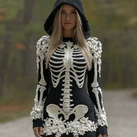 New Digital Dress With A V-neck And Long Sleeves