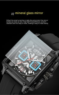 Fashion Square Waterproof Luminous Sports Quartz Watch Multi-function Timing