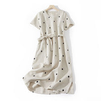 Linen Printed Artistic Polka-Dot Midi Dress For Petite Frames