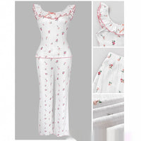 Ruffle Trimmed Sweetheart Neck Sleeveless Top And Pants Two Piece Set