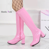 Patent Leather Stretch Chunky Heel All-matching Middle Boots