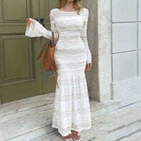 Womens Solid-Color Elegant Flared-Sleeve Bodycon Dress