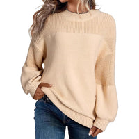Solid Color Lantern Sleeve Pullover Round Neck Sweater