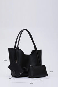 Black SHK108 Faux Leather Women Hand And Shoulder Bag With Wallet And Makeup Bag