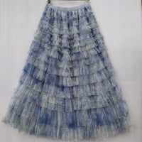 Plus-size Women's Mid-length Tie-dye Ink Print Mesh Skirt