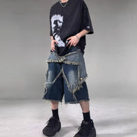 American Retro Frayed Five-pointed Star Denim Shorts Loose