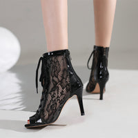 Mesh Patent Leather Sandal Boots Plus Size Reverse String Fake Niang Nightclub Bar