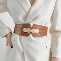 New Women's Belt Elastic Elastic Wide Waist Seal Senior Sense Carved Metal Buckle Everything Coat Shirt Cover Skirt