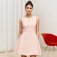 French Style European Chic Pale Sleeveless Beaded Dress