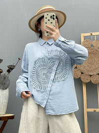 Women's Long-Sleeve New Arrival Embroidered Chic Embroidered Shirt Top
