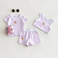 Peach Embroidery Casual Vest Short-sleeved Shorts Three-piece Set