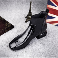 Women's Flat Square Head Side Zipper British Style Ankle Boots