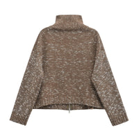 Spring Zipped Stand Collar Short Long Sleeve Knitted Coat
