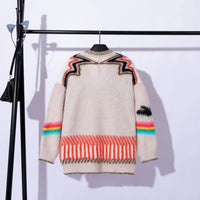 Contrast Color Lazy Style Long Sleeve Knitted Cardigan Jacket