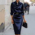 Elegant Slim-fit Half-sleeve Dress With A Lapel Collar