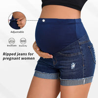 Simple High-Waisted Belly-Support Maternity Denim Shorts