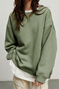 Solid-color Crew-neck Loose-fitting Pullover Hoodie