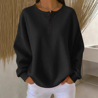 Round Neck Waffle Solid Color Pullover Loose Top