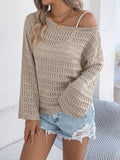 Women Off-Shoulder Hollow Out Long Sleeve Knit Cardigan Sweater