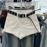 Lace Edge Stitching Sweet Chic Denim Shorts