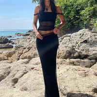 New Womens Hugging Mesh Midriff Baring Versatile Skirt