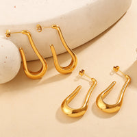 Fashionable High-end Design Irregular U-shaped Earrings, Stainless Steel With 18K Gold Plating, Hollow Earrings For Women.