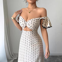 Slim-fit Waist-cinching Polka-dot Dress For Women