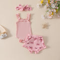 Girls' Solid Color Romper Bow Shorts Two-piece Set