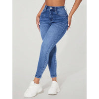 High Waist Fastener Decoration Skinny Stretch Jeans