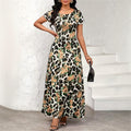 Leopard-Print Rose Floral Fashionable Elegant Waist-Cinching Slimming Dress