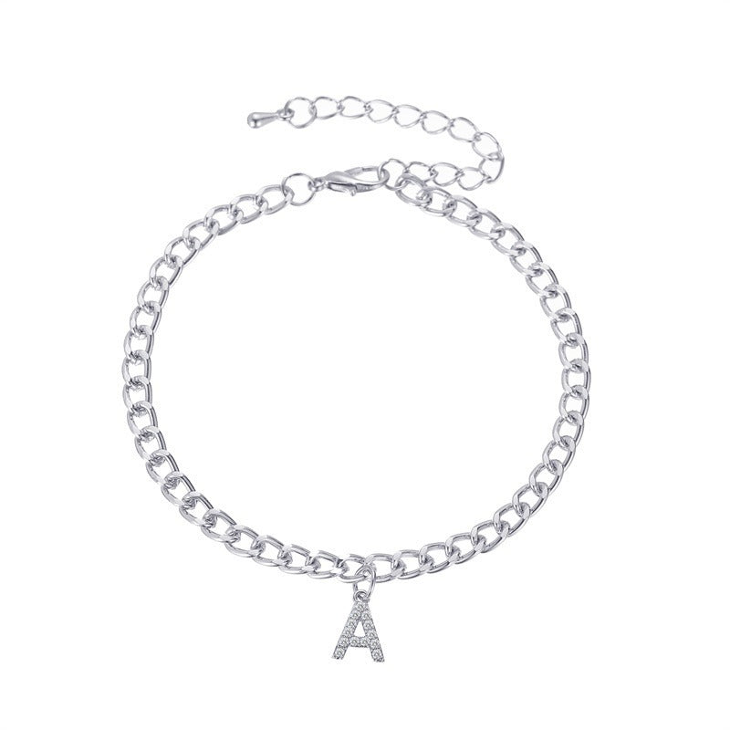 Trendy Uppercase Diamond Studded English Letter A Ankle Chain