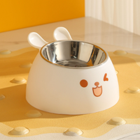 Rabbit Ear Pet Bowl Set-Feeder + Stainless Steel Bowl-Green-1 set